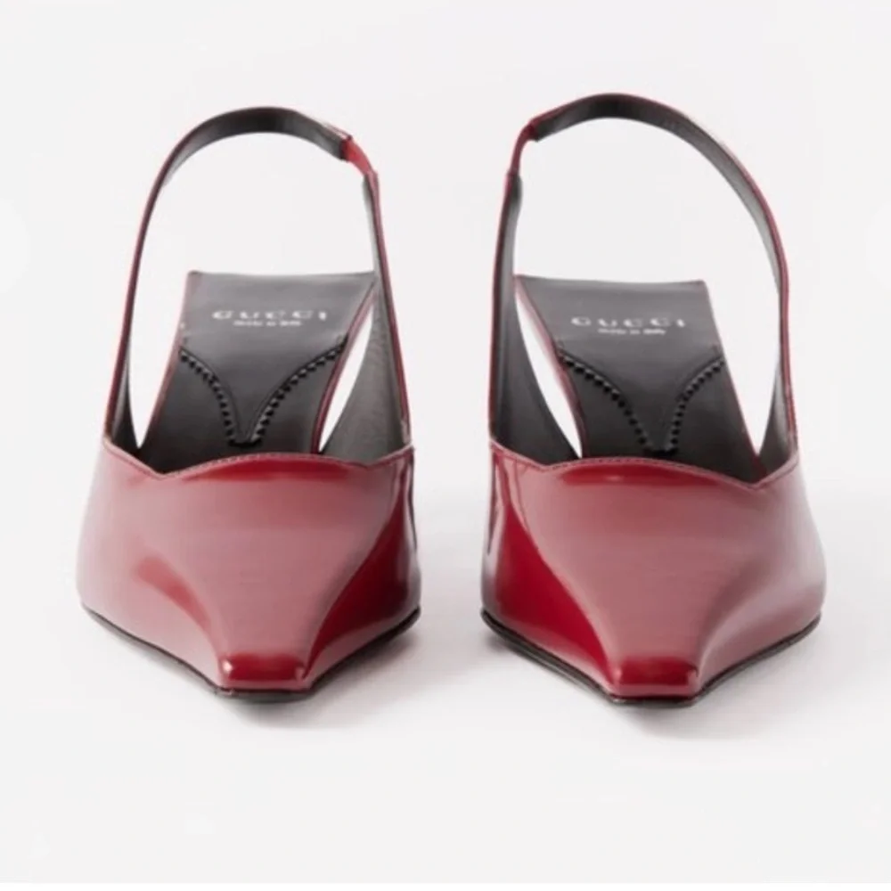 Gucci - Mallory 55 Patent-leather Slingback Pumps - Womens - Cherry - Picture 4 of 12